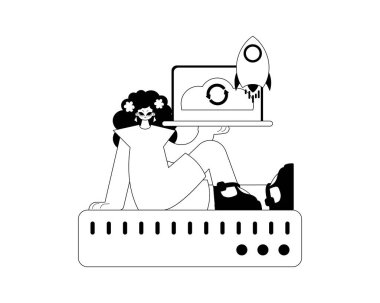 Kız arkadaş ve garson. Bulut hafızası tipografisi. Korsan ve lakuna kablo işi. Moda tarzı, Vektör İllüstrasyonu