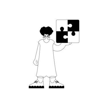 Kızının durumu biraz karışık. Siyahla beyazlar sanat eserleri topluyor. Moda tarzı, Vektör İllüstrasyonu