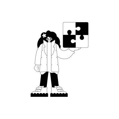 Kızının durumu biraz karışık. Siyah ve beyaz agate sanat eserleri topluyor. Moda tarzı, Vektör İllüstrasyonu