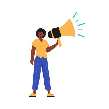 Alay, elinde bir megafon tutuyor. Moda tarzı, Vektör İllüstrasyonu