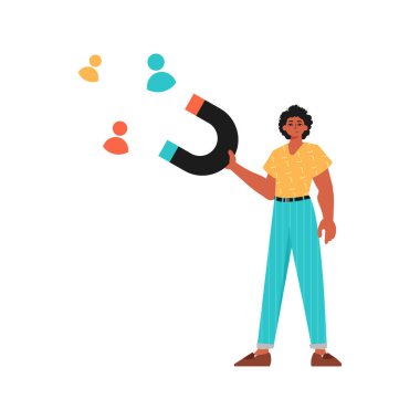 Adam dikine doğru bir muhabbet kuruyor, ki bu da dikkate değer. Moda tarzı, Vektör İllüstrasyonu