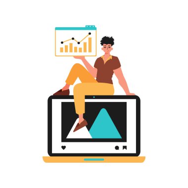 Film ve büyüme çizelgesi olan adam. Mesaj yayınlama planı konusu. Moda tarzı, Vektör İllüstrasyonu