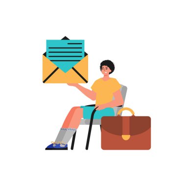 Alay bir profesörlükte durur ve bir zarf tutar. Moda tarzı, Vektör İllüstrasyonu