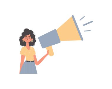 Kız arkadaşı briç müzisyeninde megafon tutuyor. Moda tarzı, Vektör İllüstrasyonu