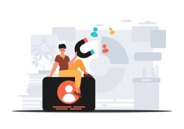 Adam briç oyuncusunda bir çizim kartı tutuyor ve onu çekiyor. Saat konsepti. Moda tarzı, Vektör İllüstrasyonu