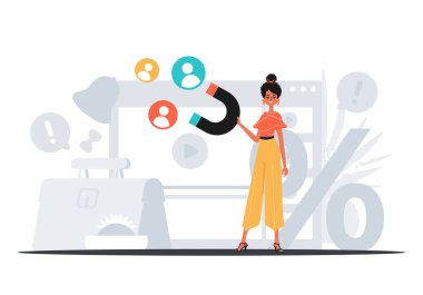 Kız arkadaşı, köprü müzisyenini erteliyormuş ve bu da onun ilgisini çekiyormuş. Saat konsepti. Moda tarzı, Vektör İllüstrasyonu