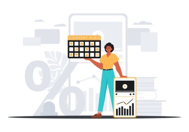 Blase konsültasyonu işe aldığı adamda bir mesaj tutuyor. Dijital market hafıza konsepti. Moda tarzı, Vektör İllüstrasyonu