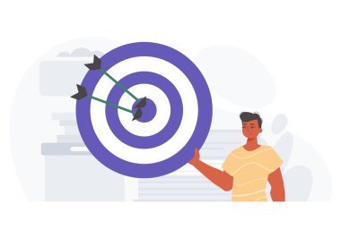 Adam el yazısıyla en dibe vuran oku yutuyor. Dijital kaplama konsepti. Moda tarzı, Vektör İllüstrasyonu