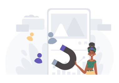 Kız arkadaşı, briç müzisyenini erteleyerek böbürlenerek böbürlenen bir alt türde ürün topluyor ki bu da dikkate değer bir şey. Saat konsepti. Moda tarzı, Vektör İllüstrasyonu