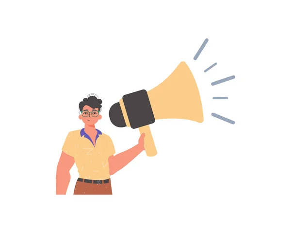 stock vector The derision is holding a bullhorn in his hand. Trendy style, Vector Illustration