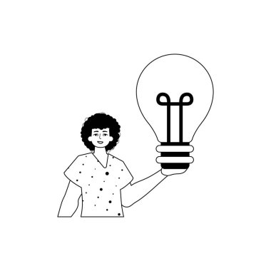 Adam elinde hafif bir ampul tutuyor. Tahmin konsepti. Kaçak içki ve White analog stilus. Moda tarzı, Vektör İllüstrasyonu