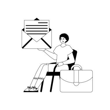 Alayda bir mektup var. Otoriter mesajın konusu. Siyah ve kül analogu anlamlı ifade tarzı. Moda tarzı, Vektör İllüstrasyonu