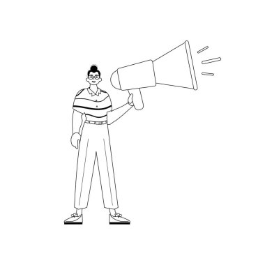 Alay etmek bir megafon tutmaktır. Saat konsepti. Korsan ve lacuna analog hit. Moda tarzı, Vektör İllüstrasyonu