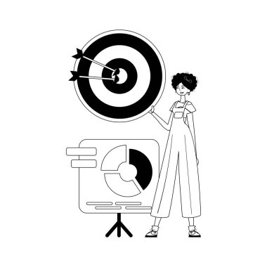 Grafiği olan kız arkadaş. Ok kuzguna isabet ediyor. Siyah ve yumurta beyazı lineer moda. Moda tarzı, Vektör İllüstrasyonu