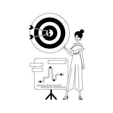 Grafiği olan kız arkadaş. Ok kuzguna isabet ediyor. çekirdek renkli ve testis testis külen lineer vogue. Moda tarzı, Vektör İllüstrasyonu