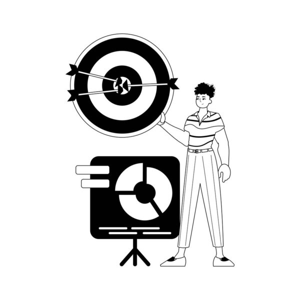 The derision with the graph . The arrow hits the prey . black and testis egg white linear stylus. Trendy style, Vector Illustration