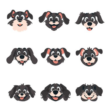 Enormous set of clever faces of mutts. Cartoon style, Vector Illustration clipart