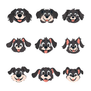 Colossal set of cleverly faces of mutts. Cartoon style, Vector Illustration clipart