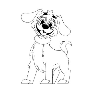 Enerji dolu bir köpek yavrusu gibi, çocuk boyama kitaplarını un ufak ediyor. Çizgi film biçimi, Vektör İllüstrasyonu