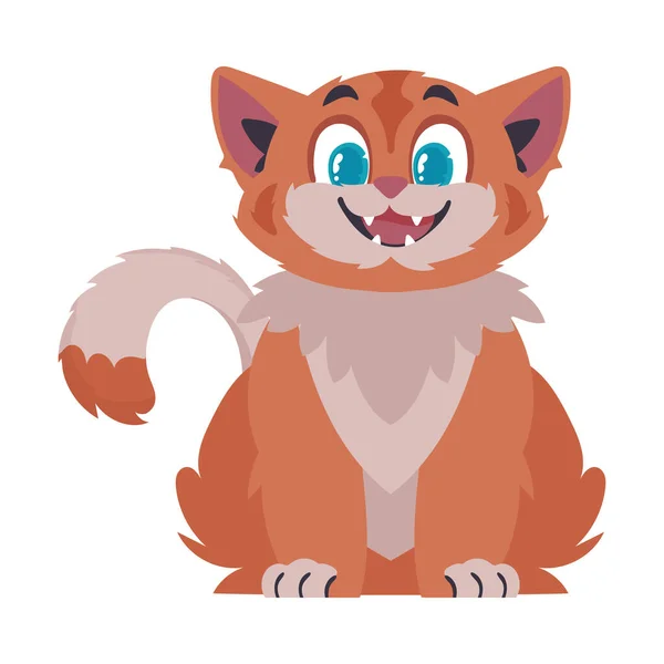Locks Cheerful Reddish Cat Smiling Cat Cartoon Style Vector Illustration — Stock Vector