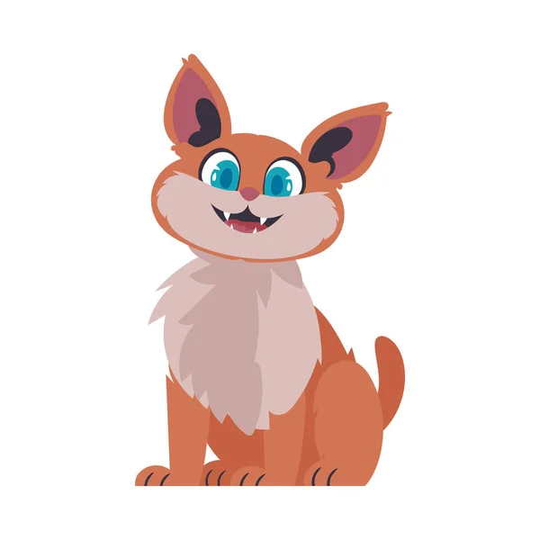 Locks Cheerful Blushing Cat Grinning Cat Cartoon Style Vector Illustration — Stock Vector