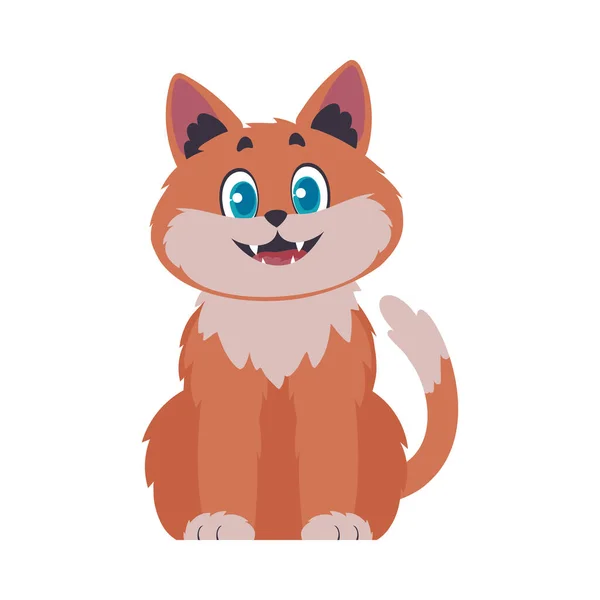 Locks Cheerful Reddening Cat Smiling Cat Cartoon Style Vector Illustration — Stock Vector