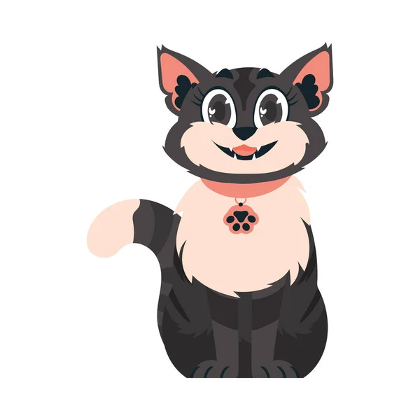 Sagaciosamente Bater Gato Escuro Gato Sorridente Estilo Dos Desenhos Animados — Vetor de Stock