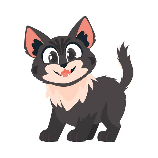 Sagaciosamente Bater Gato Escuro Gato Enrugado Estilo Dos Desenhos Animados — Vetor de Stock