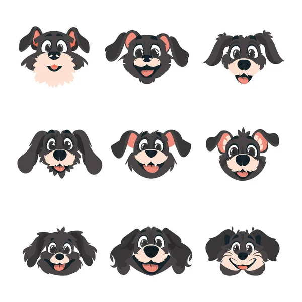 Enormous Set Clever Faces Mutts Cartoon Style Vector Illustration — Stock Vector