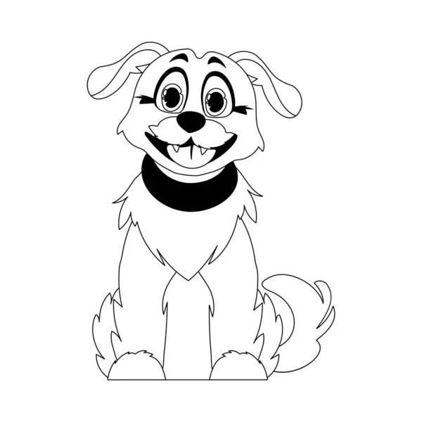 エネルギッシュな形で熟練した子犬は 子供の着色本を押します 漫画スタイル ベクターイラスト — ストックベクタ