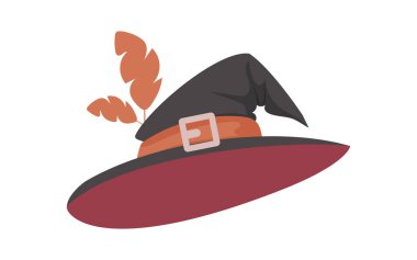 A witch's hat is a tall hat that witches put on their heads. It has a sharp shape. A Halloween hat that resembles a baseball cap. Cartoon style, Vector Illustration clipart