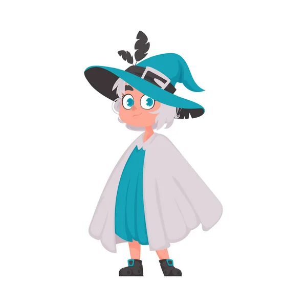 Cadı Kıyafeti Giyen Bir Kız Cadılar Bayramı Teması Cadılar Bayramı — Stok Vektör