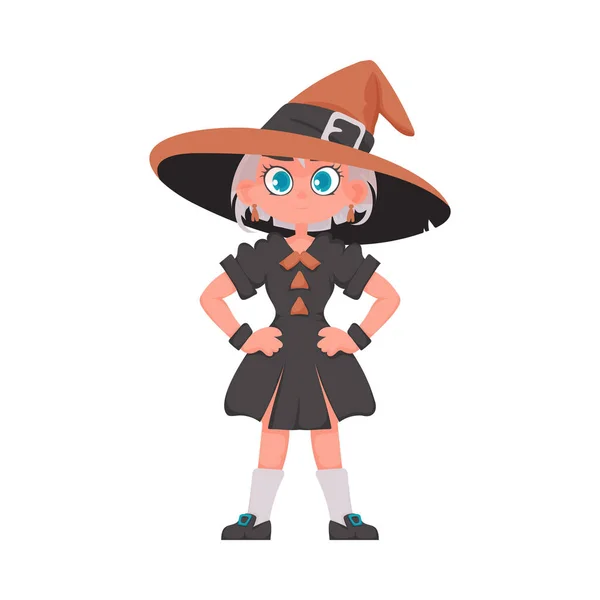 Ein Mädchen Das Als Hexe Verkleidet Ist Das Thema Halloween — Stockvektor
