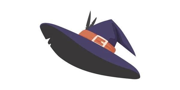 魔女の帽子は 魔女が頭の上に置いた背の高い帽子です シャープに見える ハロウィーンの帽子のように見える野球帽 漫画スタイル ベクターイラスト — ストックベクタ