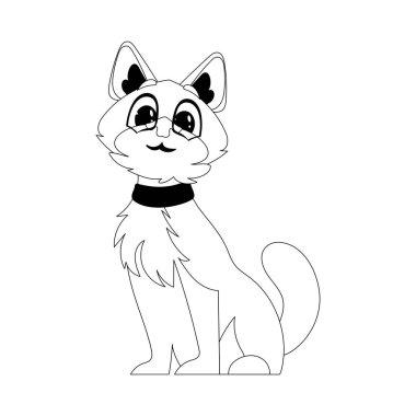 Orada sevimli, komik, kırmızı bir kedi oturuyor. Çocuk boyama sayfası.