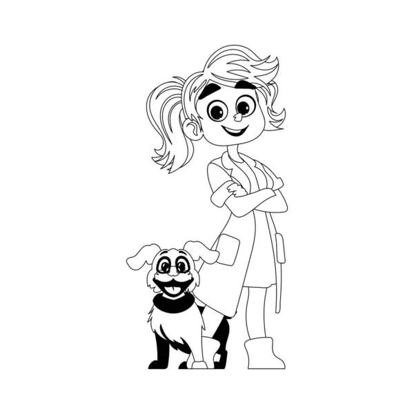 Veterinário Fêmea Feliz Cão Adorável Desenho Para Colorir Das Crianças — Vetor de Stock
