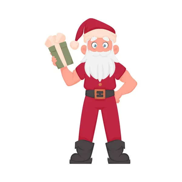 Santa Claus Big White Beard Red New Year Suit Cartoon — Stock Vector