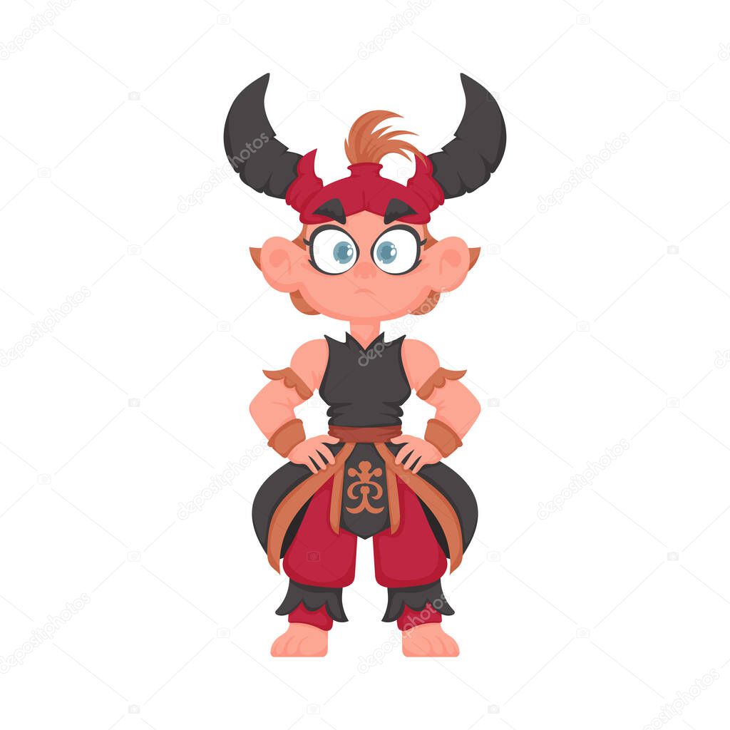 Cartoon funny and fabulous Chinese dragon warrior, Shaolin warrior. Cartoon style