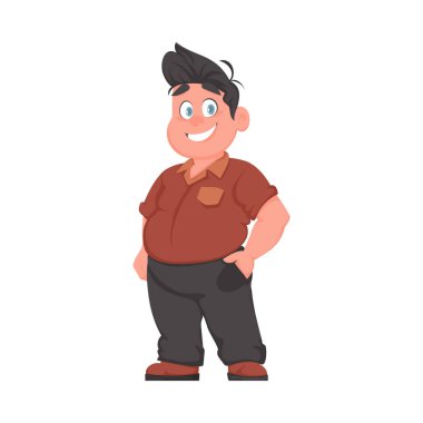 Fat man posing and smiling. Overweight guy is cute, body positivity theme. Cartoon style clipart