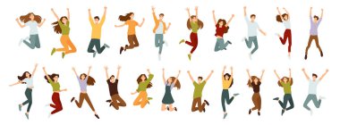 Men and women are in a dynamic jumping pose. clipart