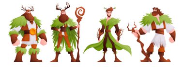 Fantasy Druids with Antlers and Staffs clipart