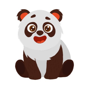 Yuvarlak hatlı, siyah-beyaz kürklü, sevimli bir panda ve neşeli bir ifade, oyuncu ve dost canlısı bir poz içinde oturuyor. Mutlu Çizgi Filmler Panda Keyifle Oturuyor