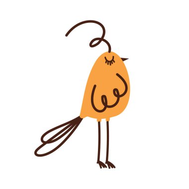 Tuhaf çizgileri ve turuncu gövdesi olan sevimli bir çizgi film kuşunun minimalist dijital çizimi, oyuncu ve yaratıcı bir tasarıma sahip. Sevimli El Çizimi Çizimi Kuş Çizimi