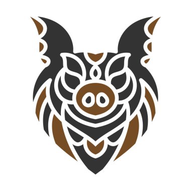 Intricate tribal wild boar tattoo design with bold geometric patterns in black and brown, symbolizing strength, power, and resilience. Tribal Wild Boar Tattoo with Geometric Elements clipart