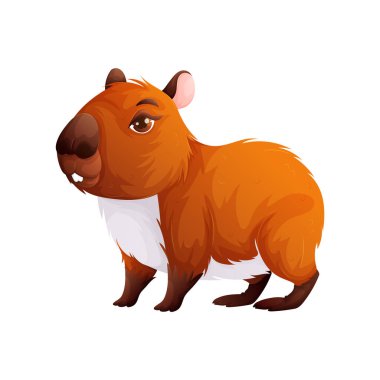 Bu, dünyanın en büyük kemirgeni olan bir Capybara 'nın çizgi film çizimi. Capybara, beyaz bir arka planda izole edilmiş şirin ve dostane bir şekilde tasvir edilir..