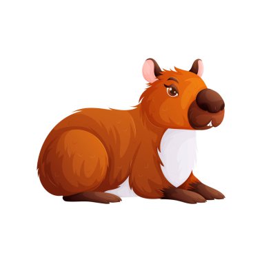 Bu vektör illüstrasyonunda beyaz arka planda oturan rahat bir poz veren çizgi film kapibarası gösteriliyor. Çocuk kitapları ve eğitim kaynakları için ideal.