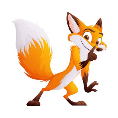 Bu resim turuncu kürklü, beyaz kuyruklu, dudağına parmağını dayamış, sessizliği simgeleyen ve sinsi bir ifadeye sahip bir tilkiyi tasvir ediyor..