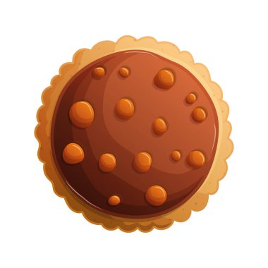 Bu illüstrasyon, tatlı, baştan çıkarıcı yuvarlak bir kurabiye, zengin çikolata dolgulu ve üzerinde küçük damlacıklar gösteriyor. Beyaz üzerine izole edilmiş, gurme tasarımlar için mükemmel..