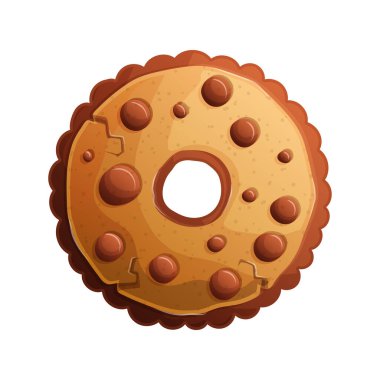 Çikolata parçacıklarıyla kaplı lezzetli bir çörek. Çöreğin açık kahverengi tabanı ve dekoratif kenarı var. İştah açıcı ve davetkar görünüyor. Tasarım projeleri için mükemmel..