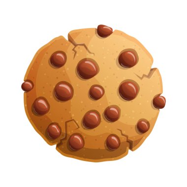 Tek kişilik, karikatür tarzı çikolatalı kurabiye. Kenar boyunca çatlaklar barındırır ve beyaz bir arkaplanda izole edilir. Atıştırmalıkları, tatlıları ya da pişmiş yiyecekleri resmetmek için ideal.